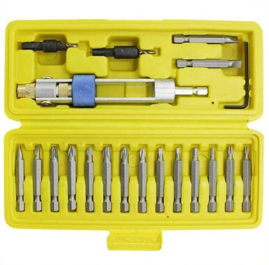 

Поворотная насадка на шуруповерт с набором бит 20 шт для сверления отверстия зенкерования закручивания шурупов