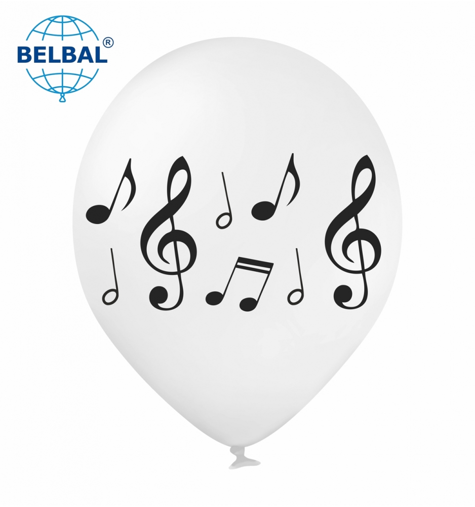 

Латексный шарик BELBAL 12"(30 см) Ноты на белом, Белый