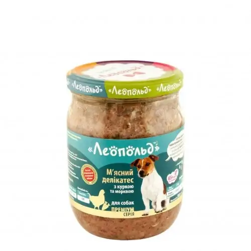 

Консерва Леопольд для собак деликатес с курицей и морковью, 500 г