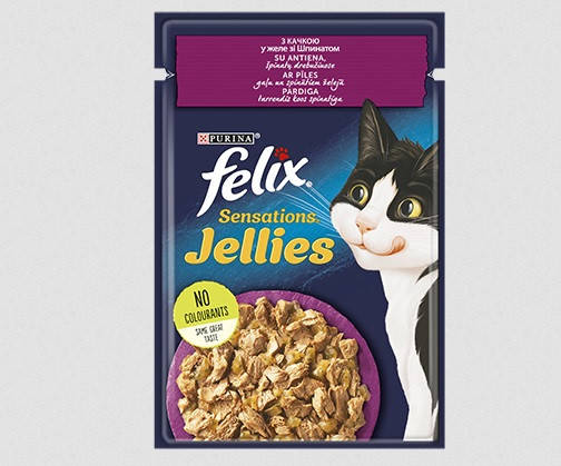 

Felix Sensations Jellies (Фелікс Сенсейшнз Джеліс), з качкою в желе зі шпинатом, 85 г
