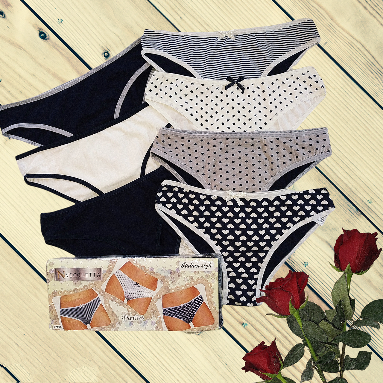 

Женские трусики набор "недельки" Nicoletta 7 шт в уп Размеры S M L XL XXL M, Синий