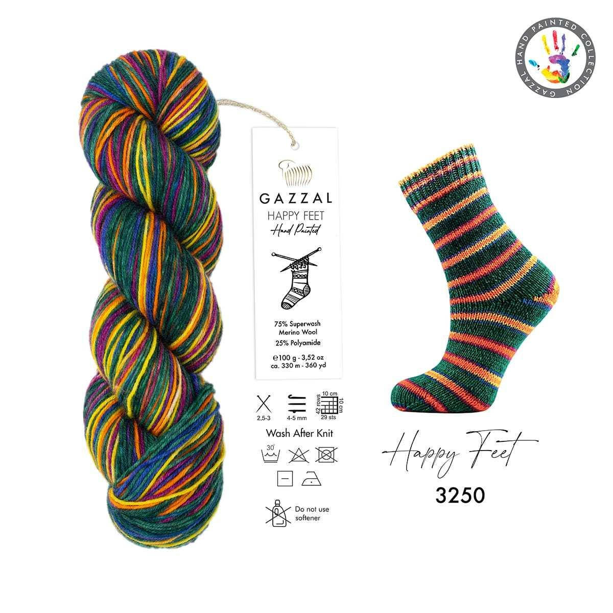 

Gazzal Happy Feet (Газзал Хеппи Фит) № 3250 (Пряжа для носков, мериносовая шерсть, нитки для вязания), Разные цвета