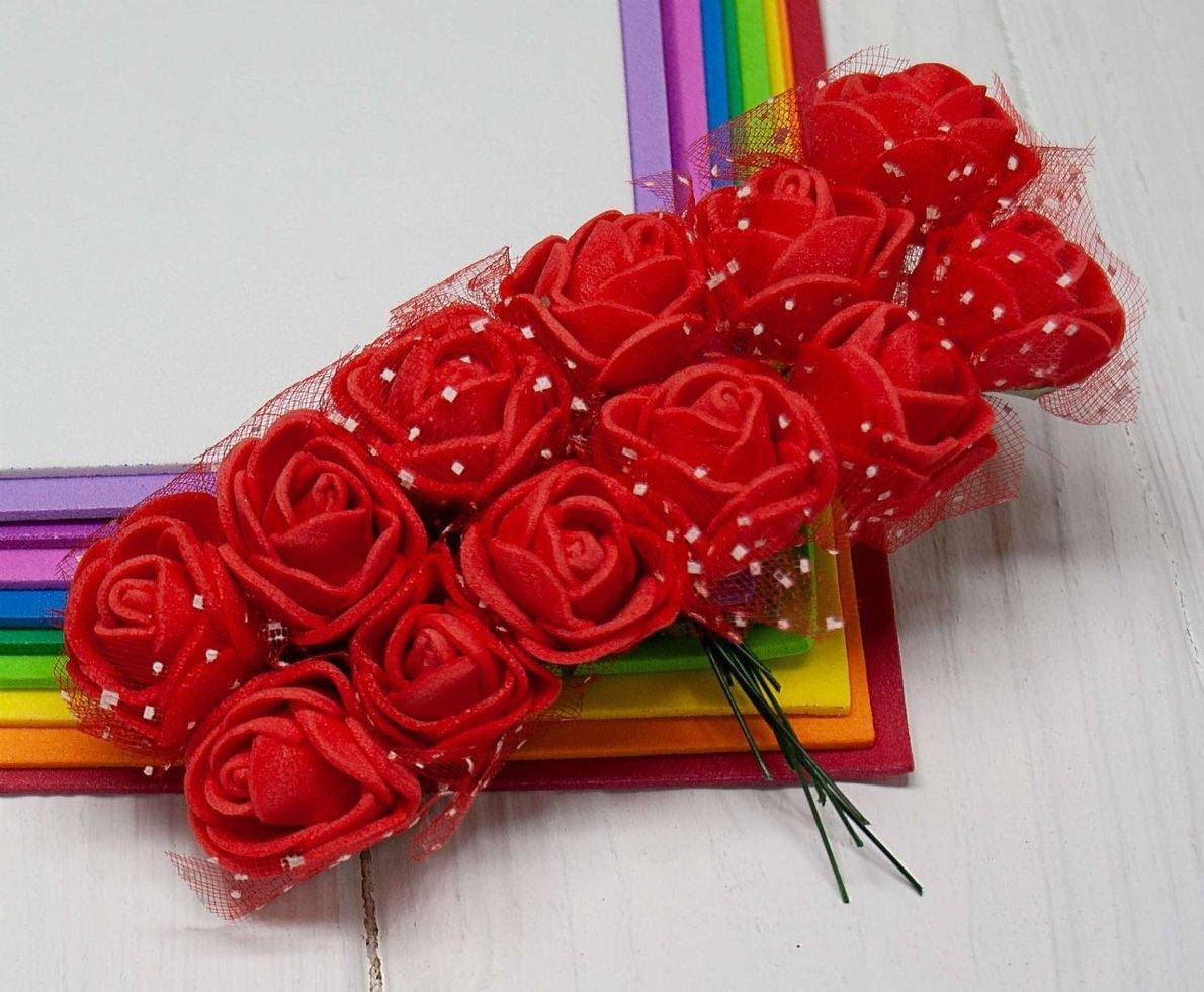 

Фоамирановые розочки с Фатином (12шт) цвет- Красный