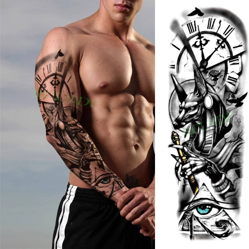 

Тату рукав Всевидящее око, Сфинкс, Часы black tattoo 48х17см