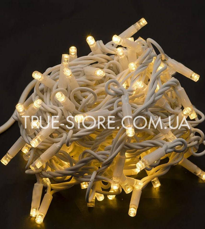 

Гирлянда уличная 100LED, 10метров, белый каучук 3,3мм, Теплый белый цвет