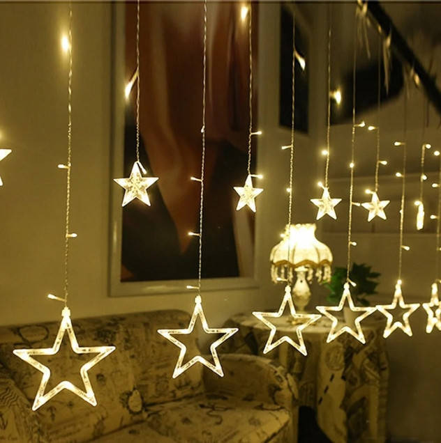

Светодиодная LED гирлянда штора Звездопад 138 led 12 звезд 3х1м (Теплый белый)