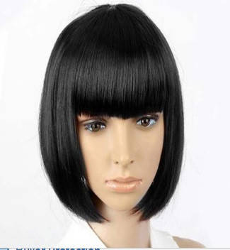 

Парик женский каре прямой с челкой искусственный черный