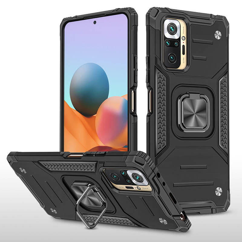 

Противоударный чехол с подставкой для Xiaomi Redmi Note 10 Pro черный защитный бампер