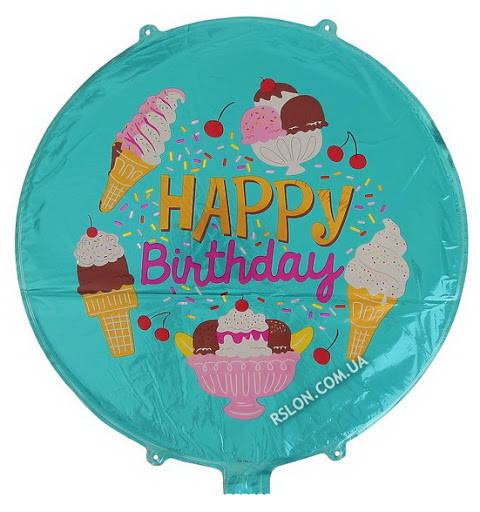 

Фольгированный шар с рисунком Круг 18" Happy Birthday бирюзовый