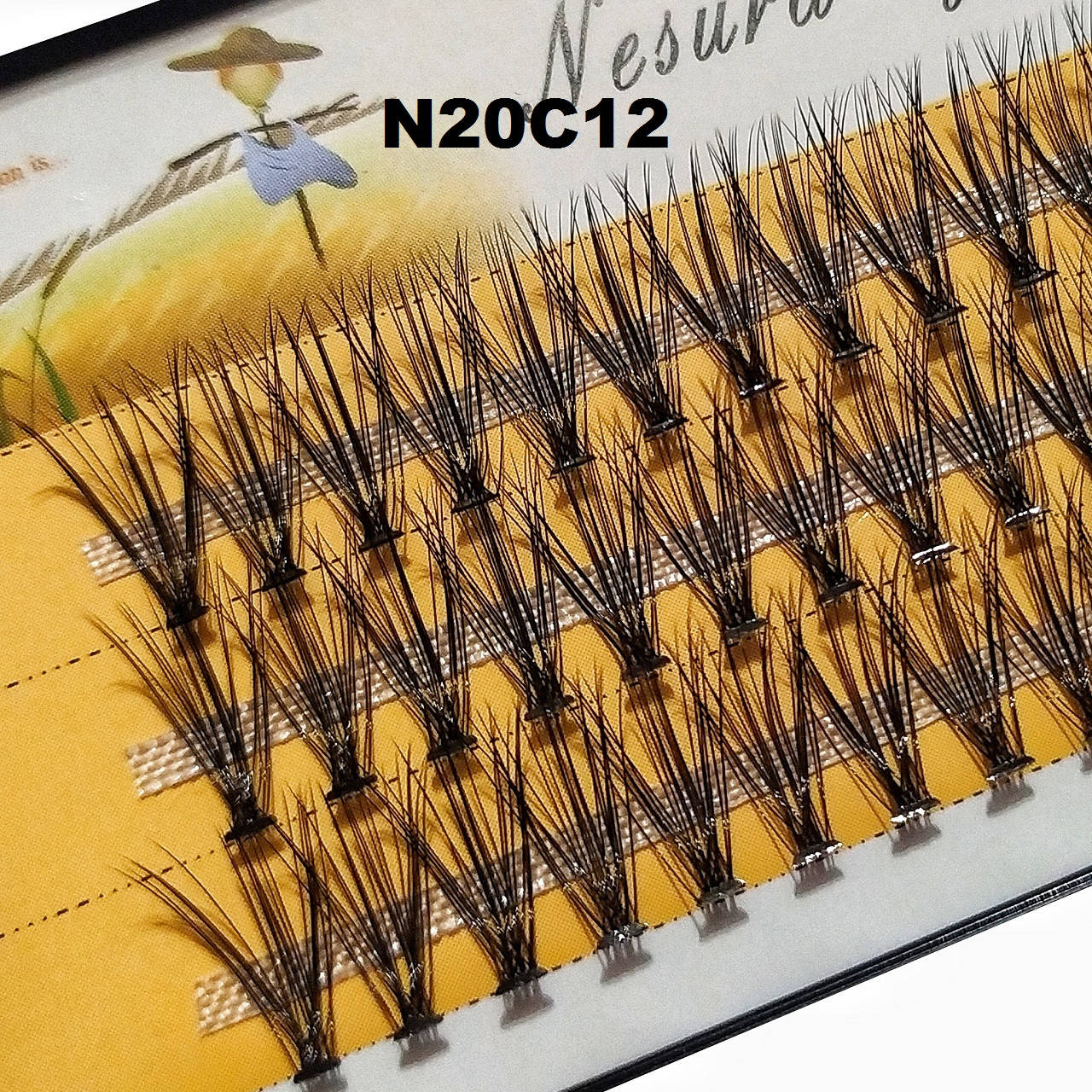 

Ресницы Nesura Eyelash 20D, 12 мм, изгиб C, 0,07, 60 пучков Несура пучковые ресницы, Черный