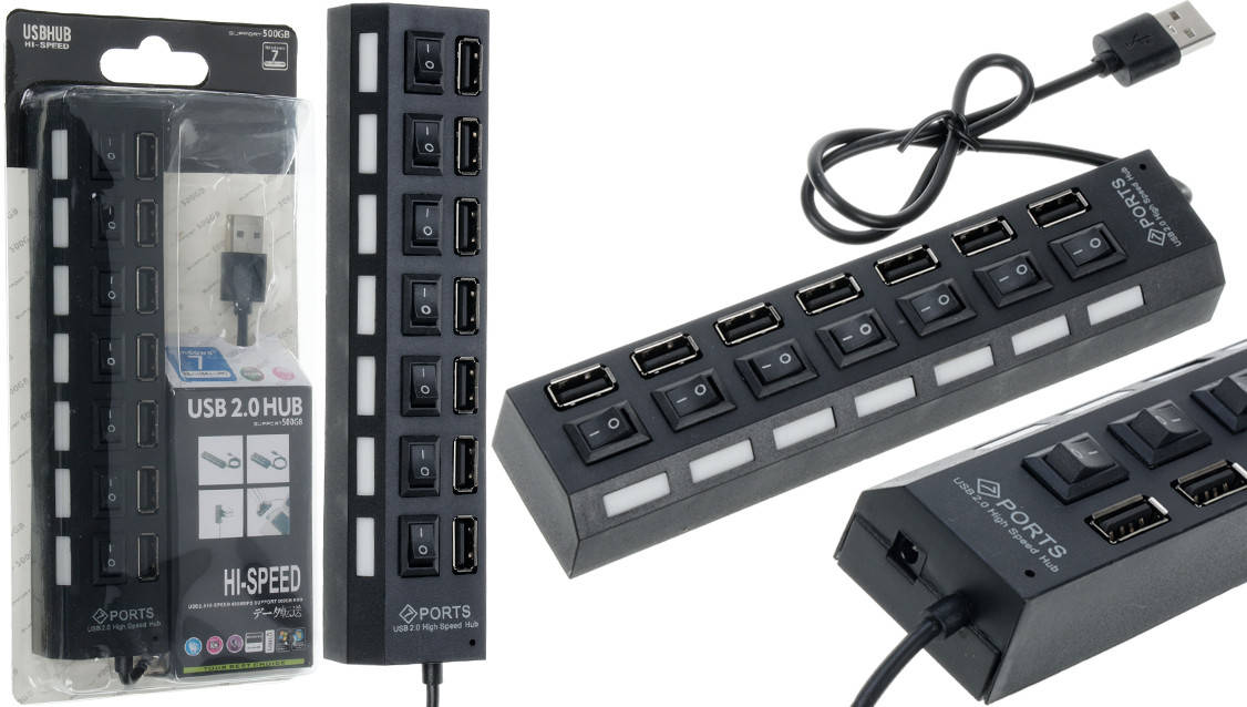 

USB HUB 7 перекл. hi-speed 7 USB 2.0 (черный)