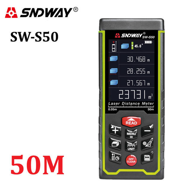 

Лазерная рулетка Sndway SW-S50 , дальномер от 0,05 до 50 м акб в комплекте