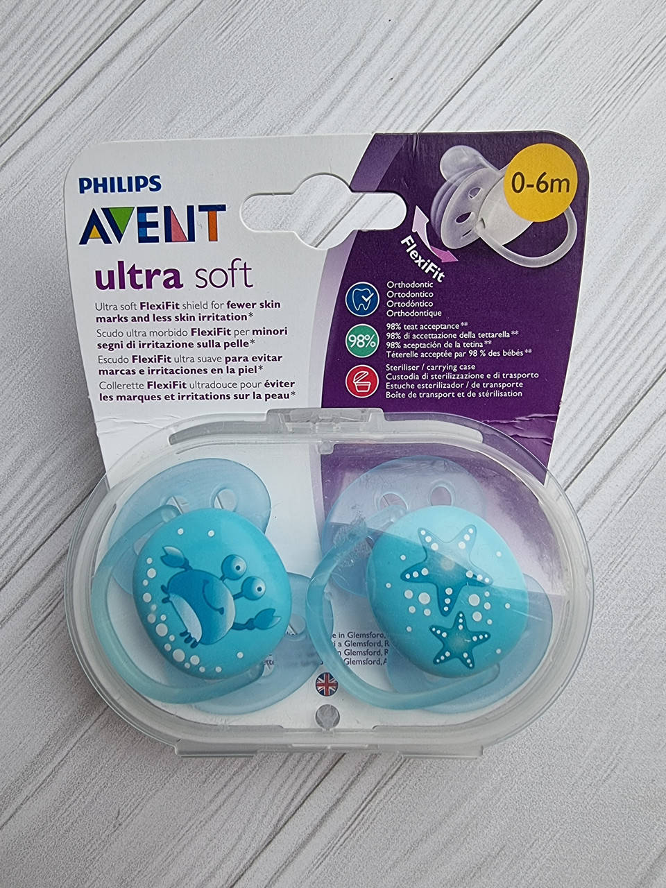 

Пустышка анатомическая силиконовая Philips Avent 0-6 мес (2 шт), Голубой
