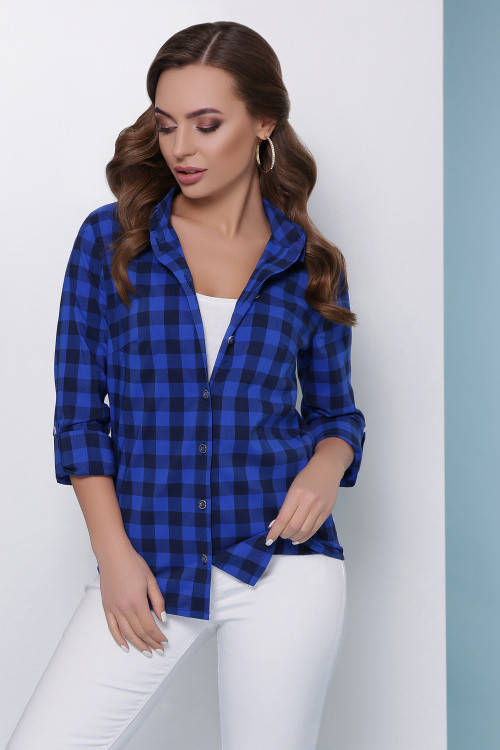 

Женская рубашка из хлопковой ткани - стрейч котон электрик 46, 48