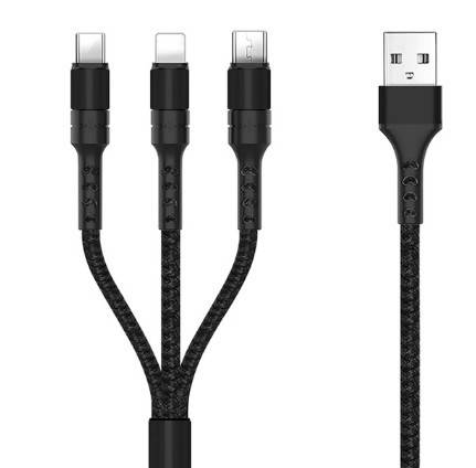 

Универсальный USB кабель для зарядки мобильных телефонов 3 в 1 Apple Lightning, micro USB, Type C, Светло-серый
