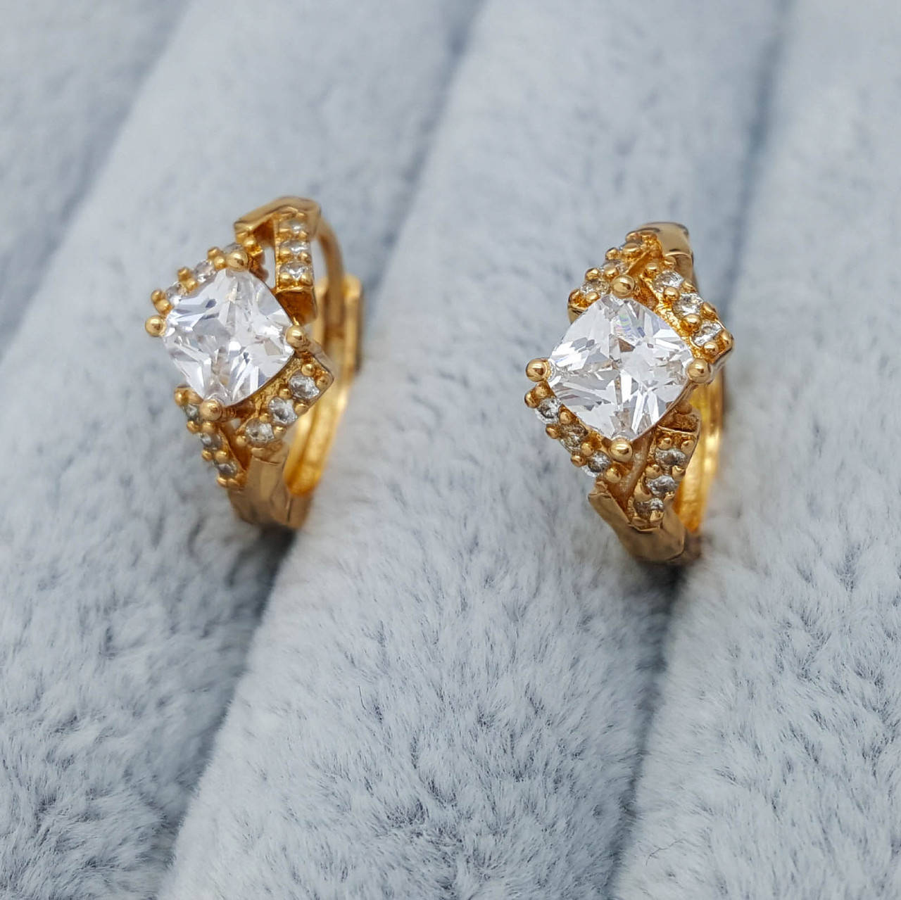

Серьги медзолото, ромбик с цирконием, Xuping, 18К