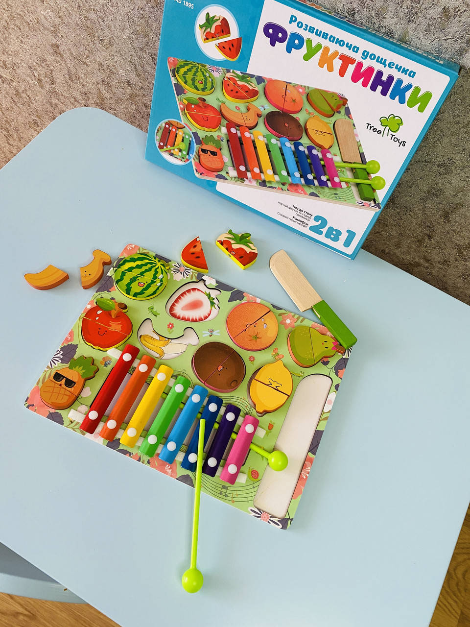 

Деревянная рамка-вкладыш Фруктики сортер, ксилофон, Разные цвета
