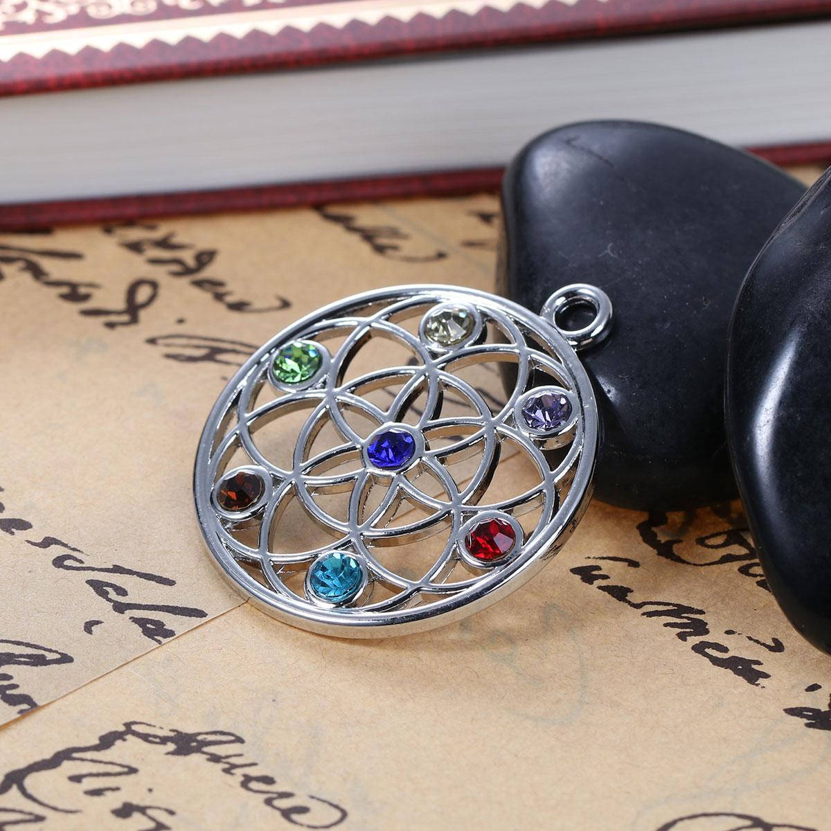 

Подвеска Семя жизни, Круглая, Стразы, Цинковый сплав, Цвет: металл, Ажурная резьба, 40 мм x 35 мм