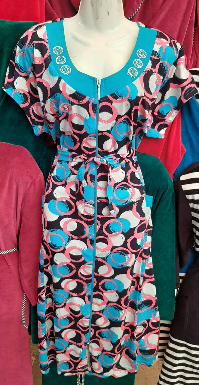 

Турецкий женский трикотажный халат на змейке с коротким рукавом. BIBLOS.