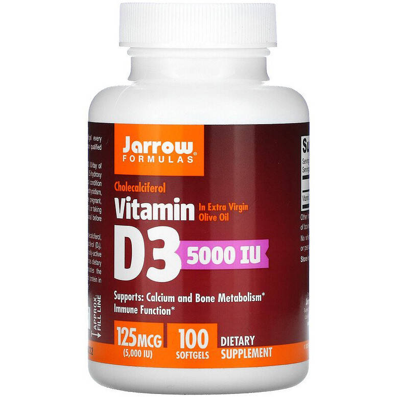 

Витамин D3, Jarrow Formulas "Vitamin D3 (Cholecalciferol)" 5000 МЕ (100 гелевых капсул)