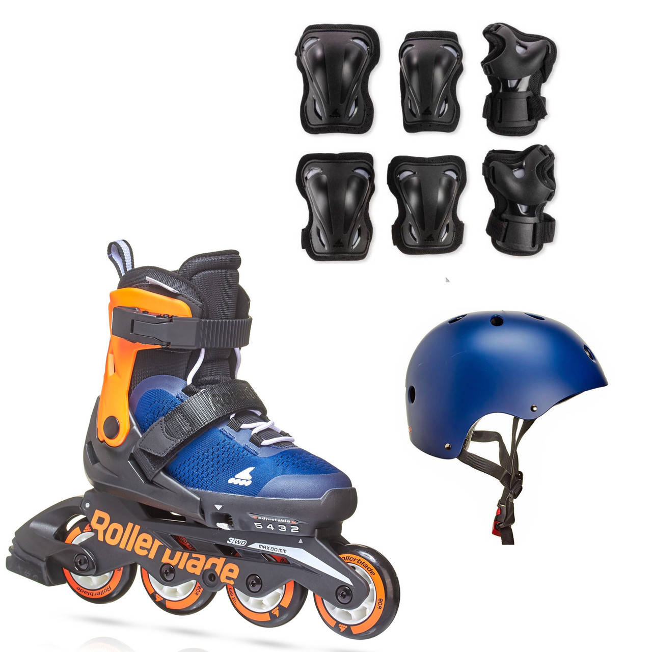 

Раздвижные ролики ROLLERBLADE MICROBLADE в комплекте с шлемом и защитой