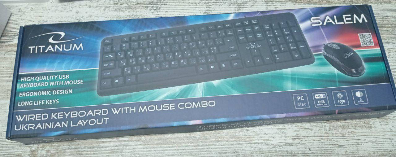 

Новый комплект, клавиатура и мышка, Titanium TK106 USB Salem, Черный