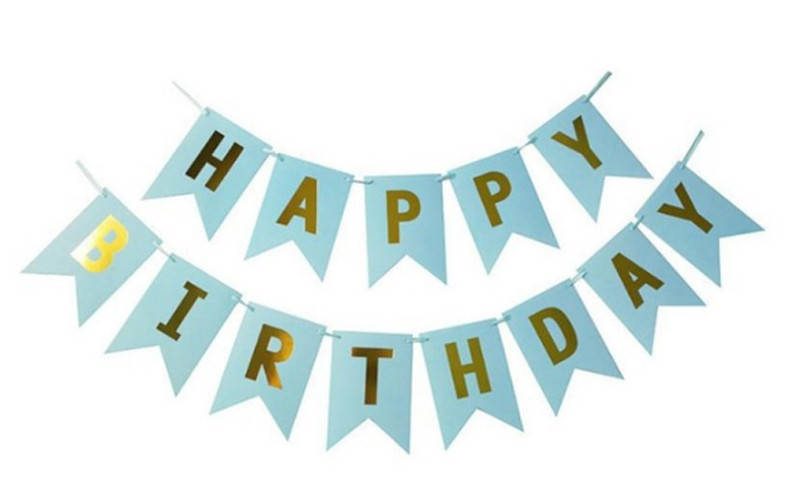 

Гирлянда бумажная флажки Happy Birthday голубая