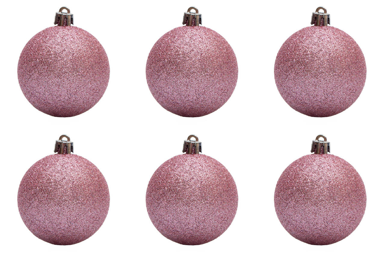 

Набор елочных игрушек - шары, 6 шт, D6 см, глиттер, розовый, пластик (251598)