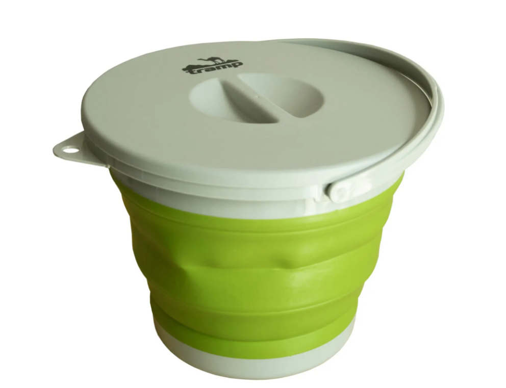 

Ведро сложное силиконовое с кришкой Tramp 5L olive. Ведро складное туристическое