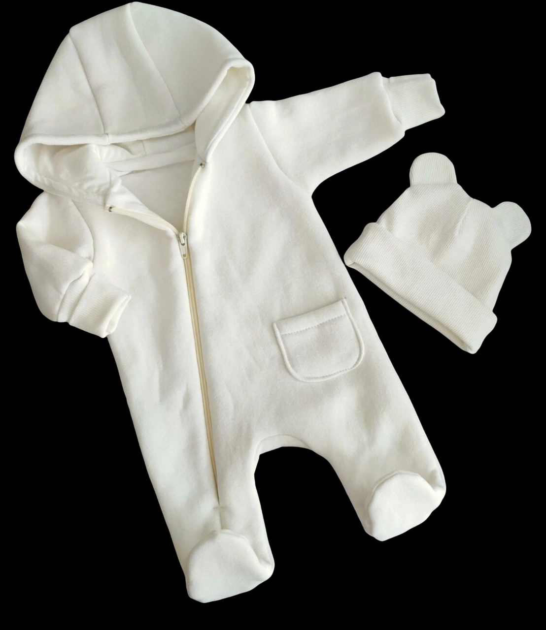 

Ромпер з шапочкою, трьохнитка з начосом, Молочный