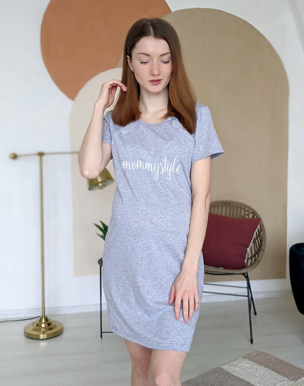 

Ночнушка для кормления #MOMMYSTYLE (серый меланж)