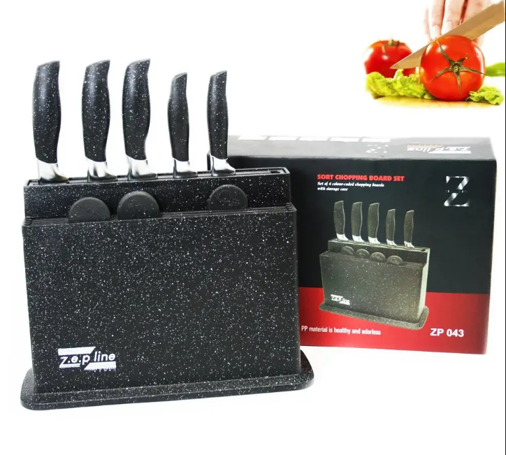 

Набор ножей и разделочных досок и ножей ZP- 043 / кухонный нож / разделочная доска, Черный