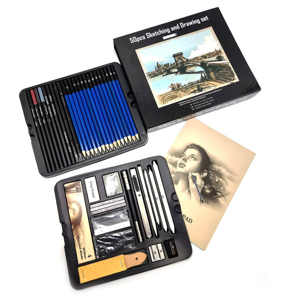 

Профессиональный набор графитных карандашей 50 предметов для скетчинга и рисования Скетч карандаши для графики, Черный