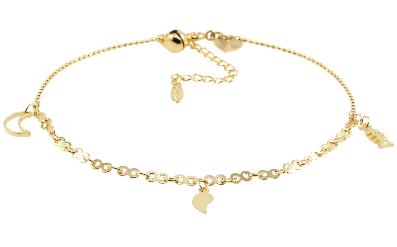 

Браслет Xuping Позолота 18K на ногу "Комбинированная цепочка с подвесками" длина с доп.цепочкой 24-28,5см х