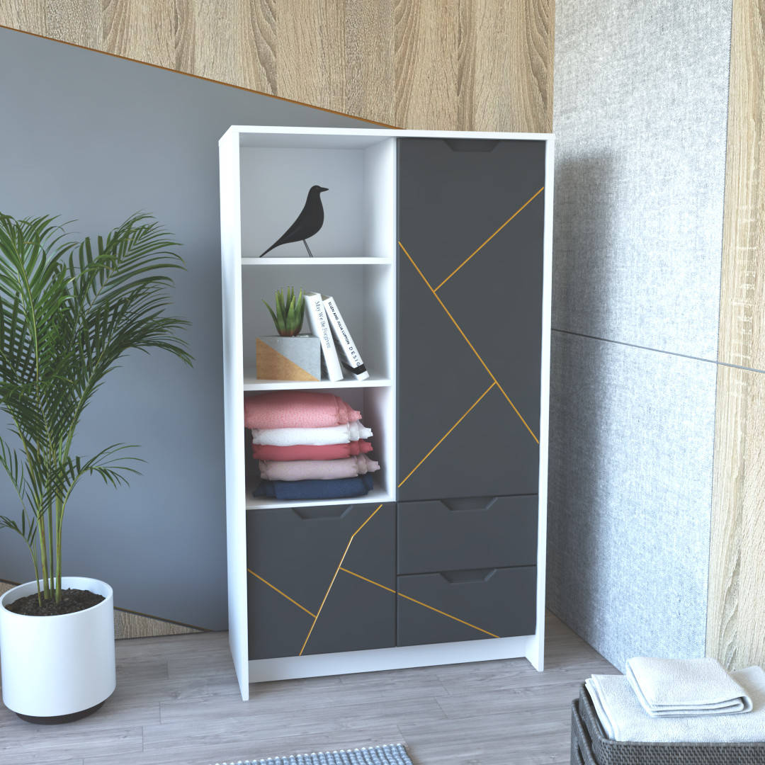 

Пенал "Санторини" St-6, МДФ (84/ 147/ 40), Белый/ Антрацит с патиной золото