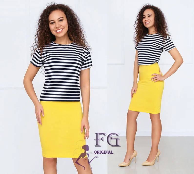 

Летний женский костюм с юбкой "Миранда" 44, желтый