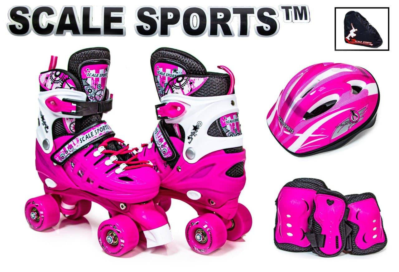

Раздвижные ролики квады 34-37 с комплектом защиты и шлемом Scale Sport Pink, Розовый