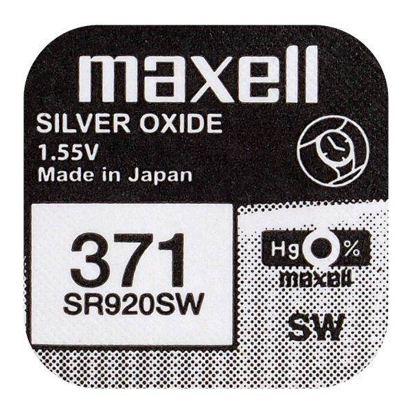 

Батарейка серебрянно-цинковая Maxell 371 SR920SW (AG6, 370, 171), 1.55V, блистер
