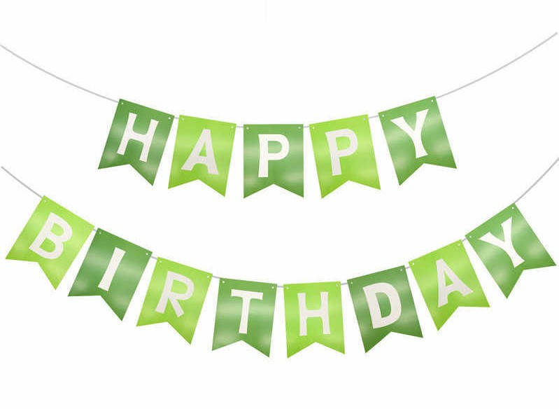 

Праздничная, большая гирлянда из флажков Happy Birthday зеленая, размер одного флажка 20*16см, картон