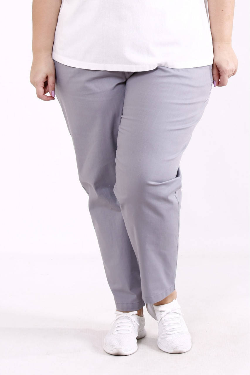 

Удобные серые брюки на резинке женские летние большого размера 42-74. B090-2 50