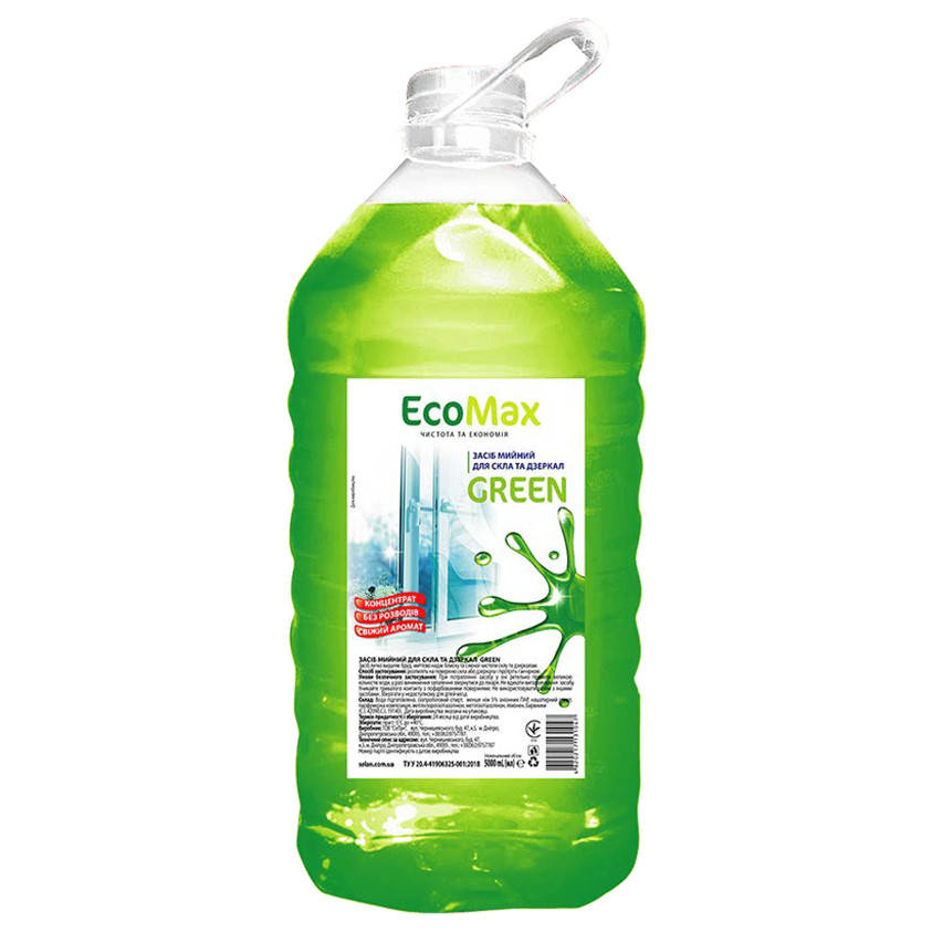 

Средство для мытья стёкол и зеркал EcoMax 5л GREEN ПЭТ
