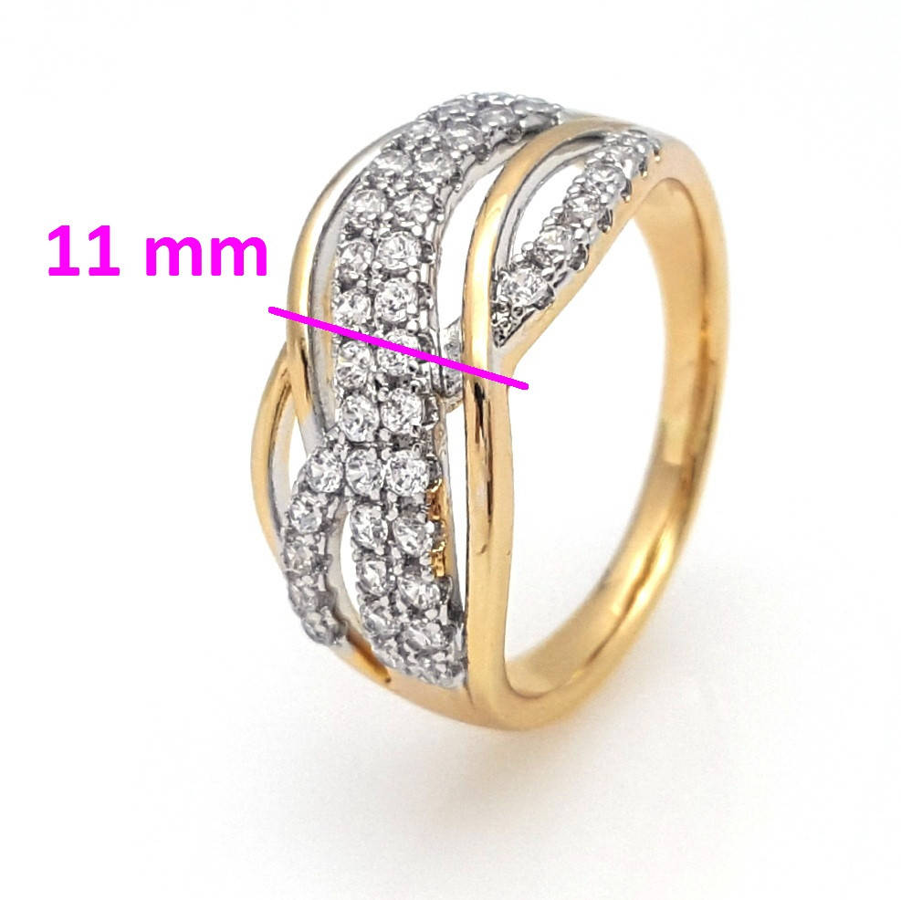 

Кольцо Волна, с россыпью циркония, p. 17, позолота + родий, Xuping, 18К