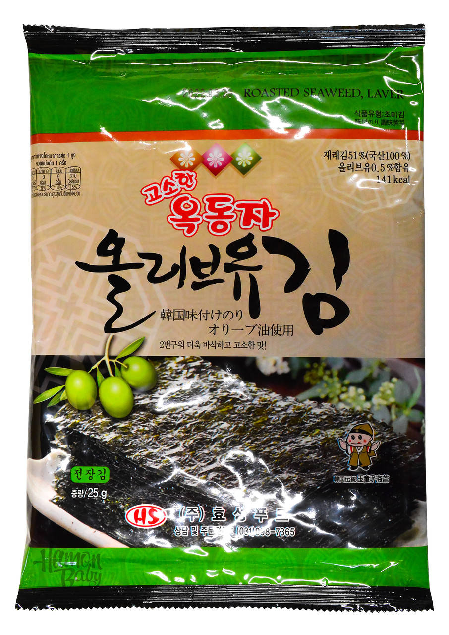 

Морские водоросли с оливковым маслом, 25 г, Hyosung Food Co, Южная Корея
