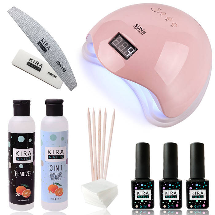 

Стартовый набор Kira Nails "Standart Sun 5" + лампа для маникюра Sun 5 48W Pink