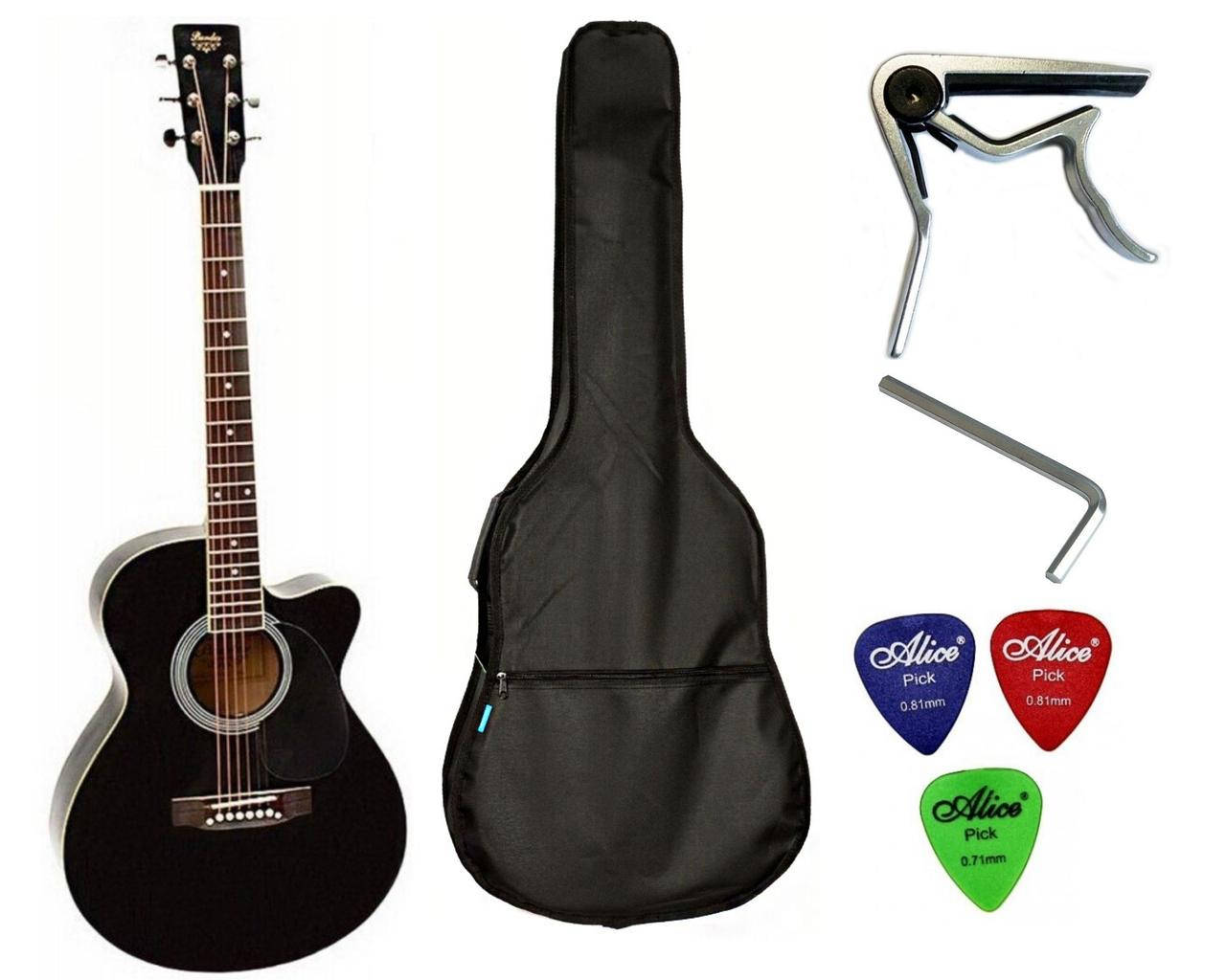 

Набор акустическая гитара Bandes AG-851C BK 39+ чехол+каподастр, Черный