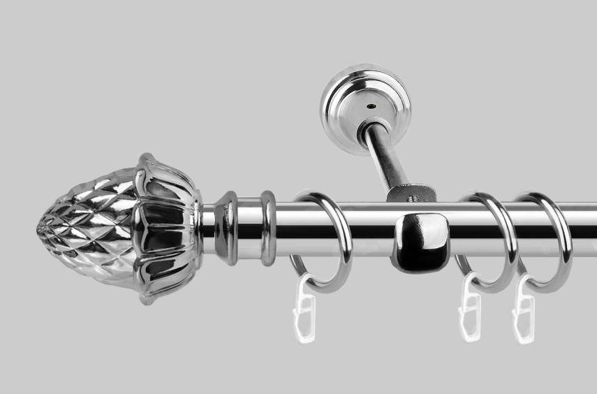 

Карниз для штор металлический, однорядный 19 мм (Шишка) Хром 160 см.