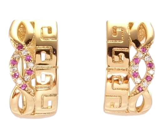 

Серьги Xuping Позолота 18K колечки "Меандровый орнамент с бело-розовым цирконием"