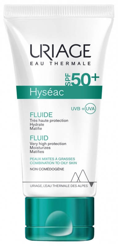 

Солнцезащитный матирующий увлажняющий флюид Урьяж Исеак спф Uriage Hyseac Fluid SPF 50 50мл примята коробка