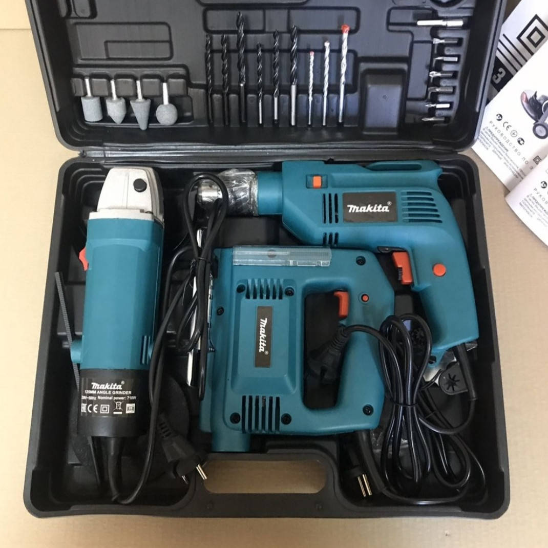 

Комплект Makita 3 в 1 Дрель, Лобзик, Болгарка / Макита три в одном