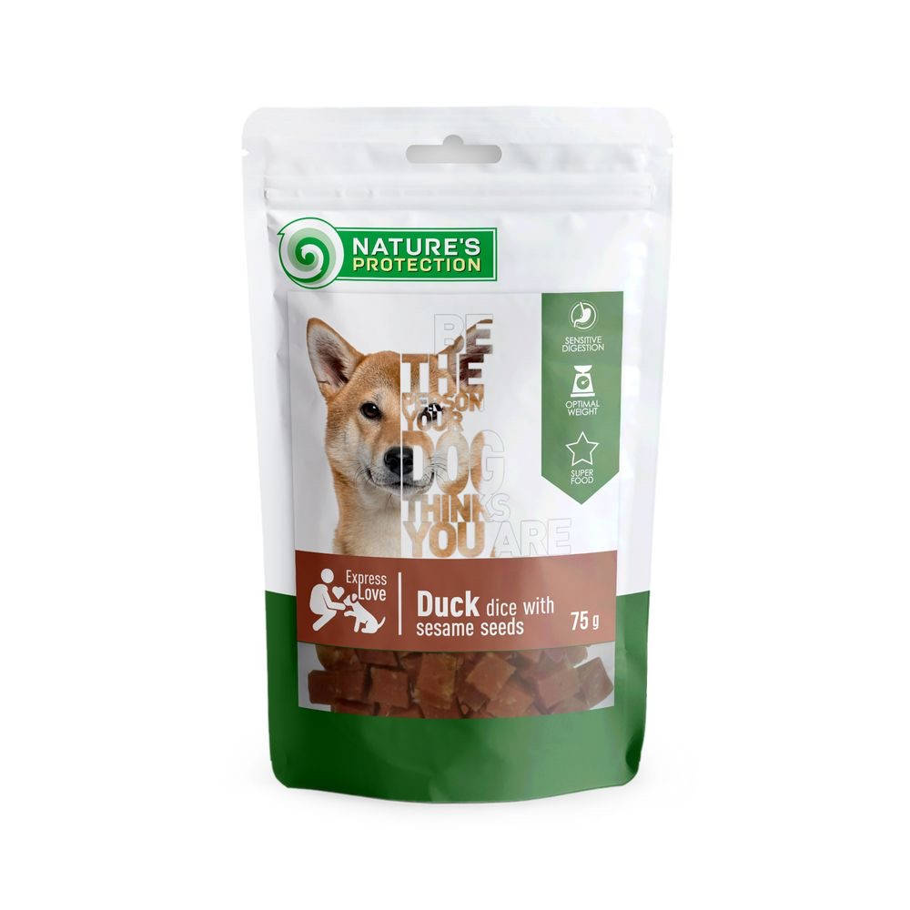 

Nature's Protection Snacks for dogs, duck dices with sesame 75g.